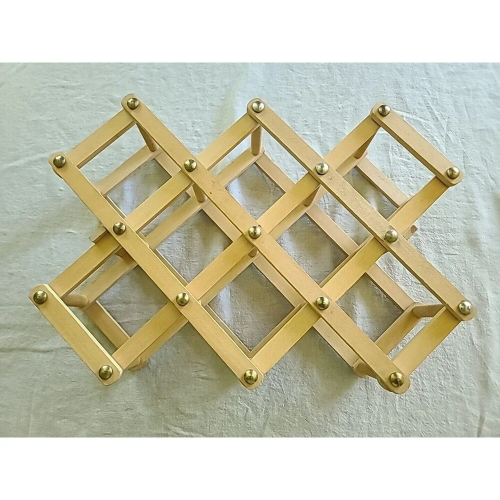 Vintage Blonde Wooden Folding Accordion Wine Rack